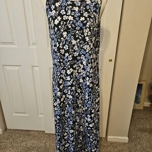 MSK Black and Blue Knit Floral Maxi Dress NWOT